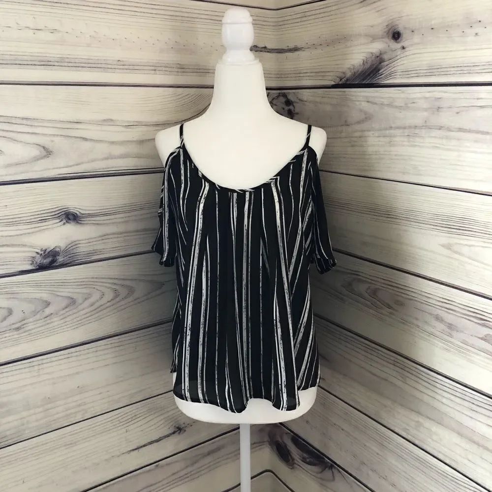Lush Black & White Striped Cold Shoulder Tank XS